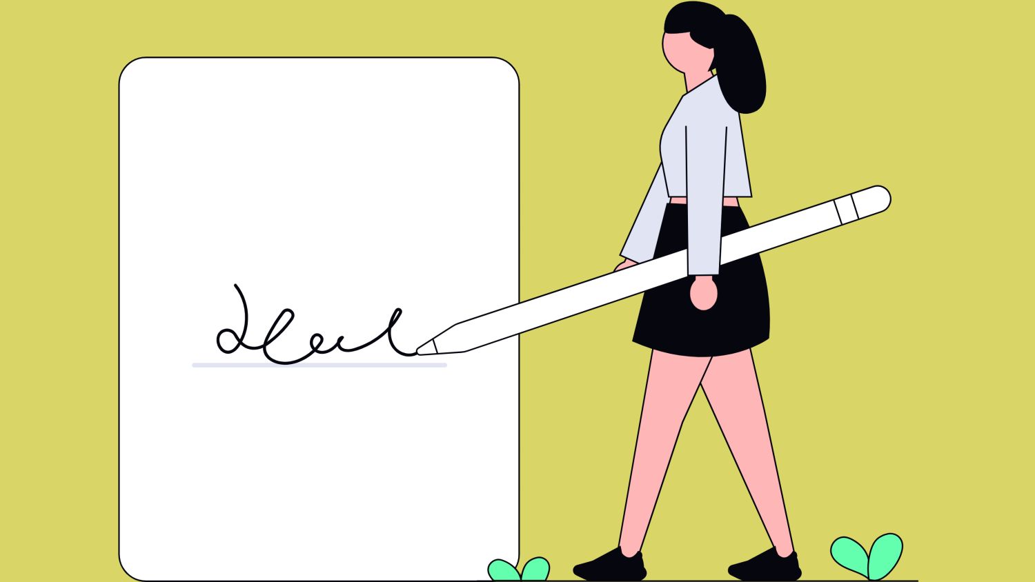Illustration of an artist writing their signature