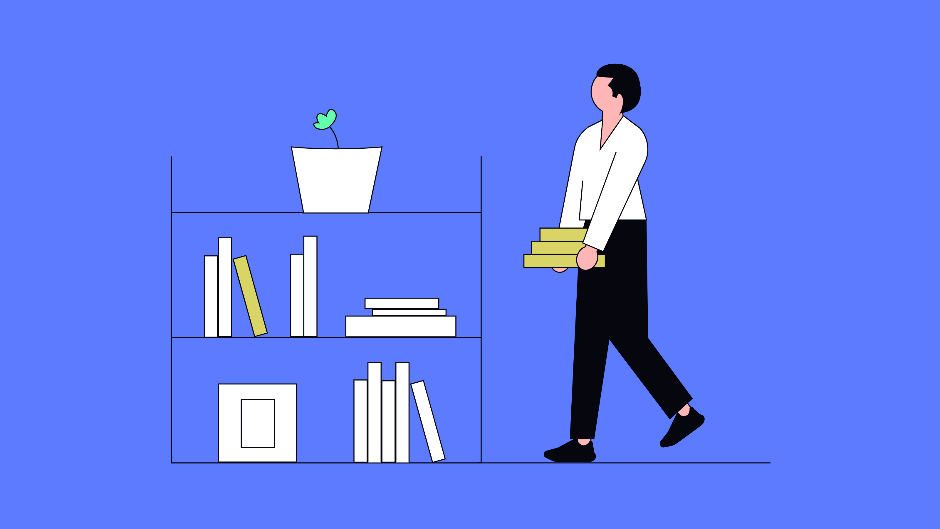illustration of a person carrying books