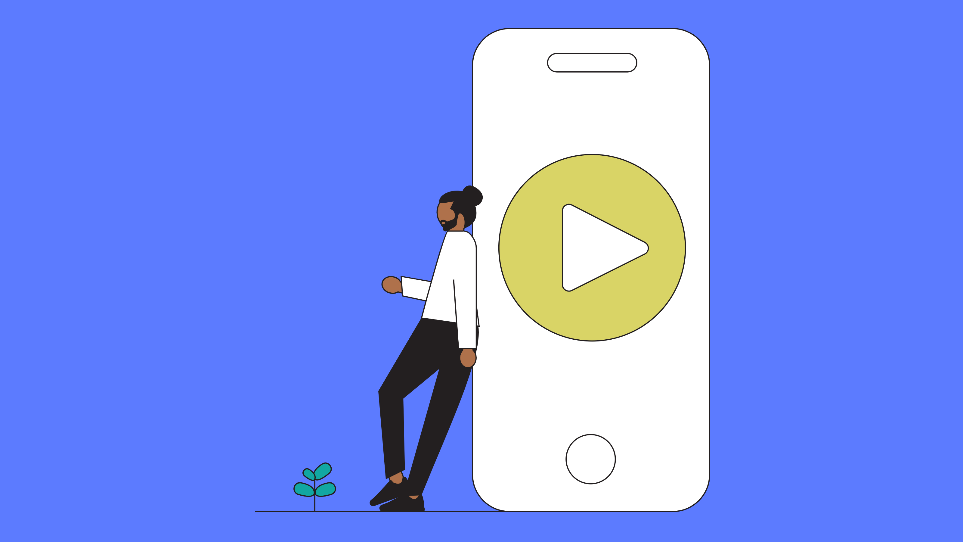 illustration of a person leaning up against a cell phone podcast