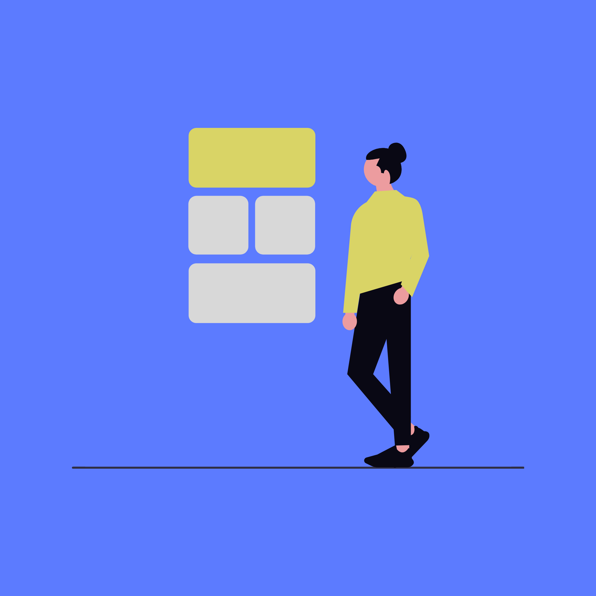 illustration of a person in a yellow shirt looking at some rounded squares on a wall