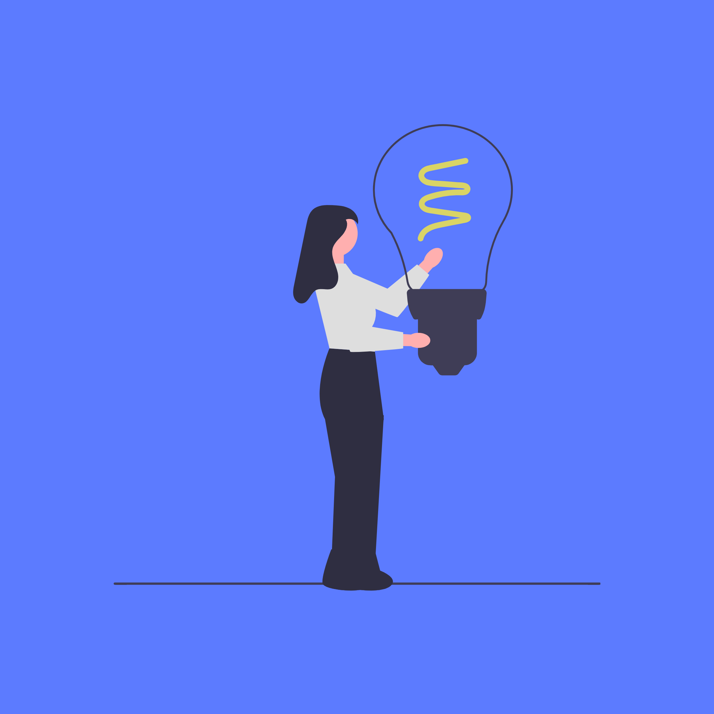 illustration of a woman holding a giant lightbulb